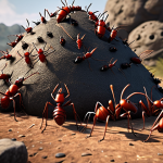 **A group of Lineage M players strategically battling Queen Ant in Ant Hill. Focus on teamwork and use of fire-based weapons.**