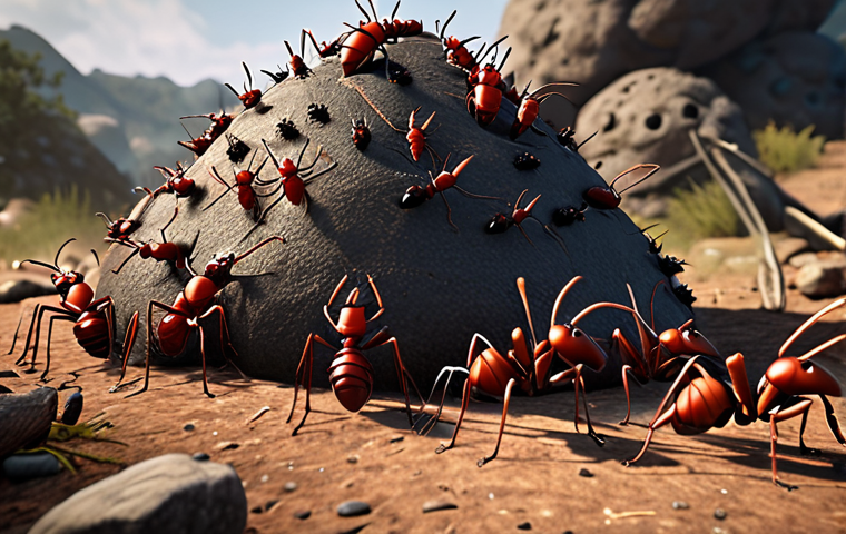 **A group of Lineage M players strategically battling Queen Ant in Ant Hill. Focus on teamwork and use of fire-based weapons.**
