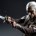 A Dark Elf character in Lineage M, exhibiting swift movements and a deadly attack, with a knife as the primary weapon, utilizing the "Dark Blind" magic skill.