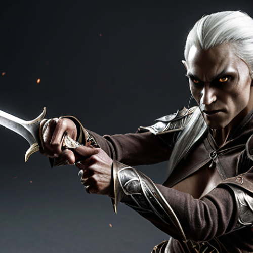A Dark Elf character in Lineage M, exhibiting swift movements and a deadly attack, with a knife as the primary weapon, utilizing the "Dark Blind" magic skill.