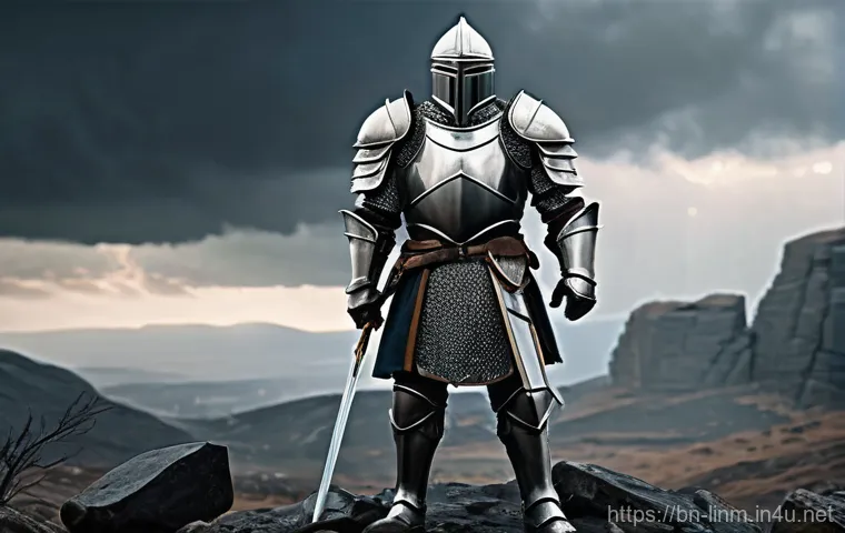 리니지M 클래스별 스탯 설정 - **"A valiant human Knight, mid-battle, wielding a massive two-handed sword with powerful determinati...