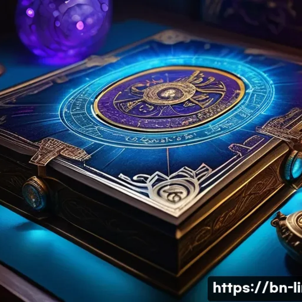 리니지M 희귀 등급 스킬북 - A detailed fantasy game scene showing a rare elite skillbook resting inside a mystical collection ch...